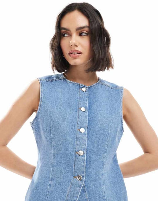 Miss Selfridge denim waistcoat in mid wash - Image 2