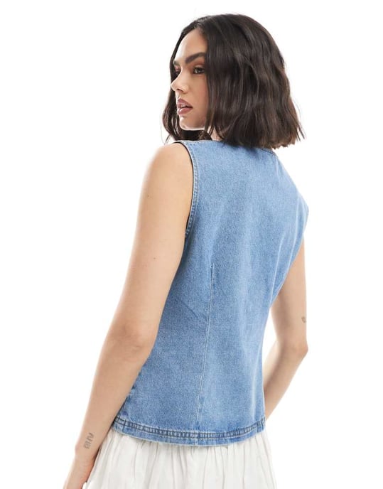 Miss Selfridge denim waistcoat in mid wash - Image 3