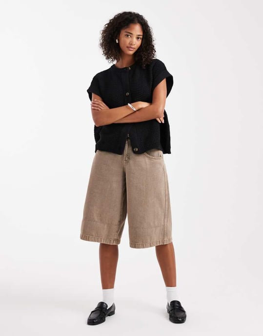 ASOS DESIGN boxy knitted stitch waistcoat with button detail in black - Image 2