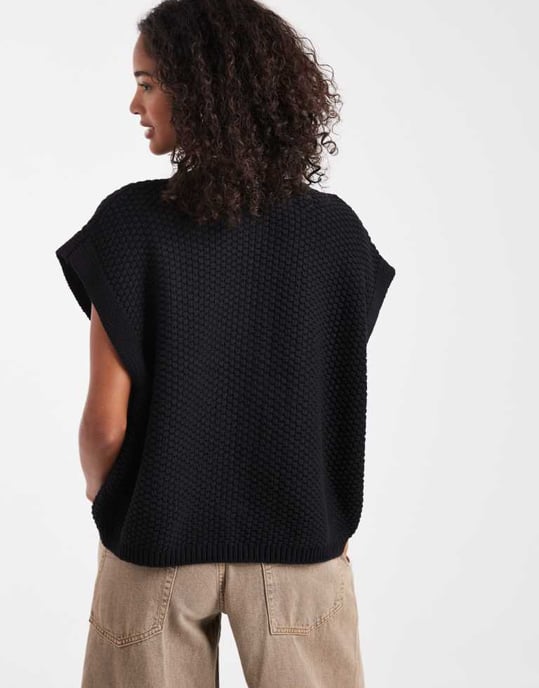 ASOS DESIGN boxy knitted stitch waistcoat with button detail in black - Image 3