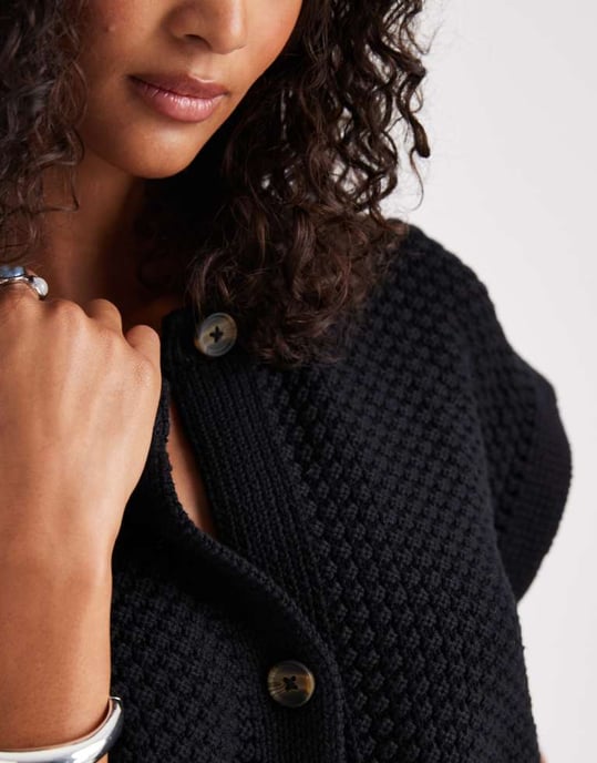ASOS DESIGN boxy knitted stitch waistcoat with button detail in black - Image 4