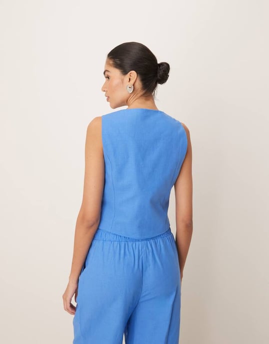 YAS linen touch waistcoat co-ord in provence blue - Image 3