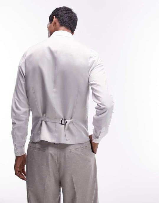 Topman slim linen blend waistcoat in stone - Image 2