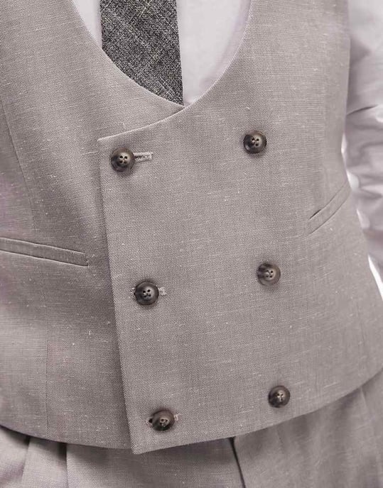 Topman slim linen blend waistcoat in stone - Image 3