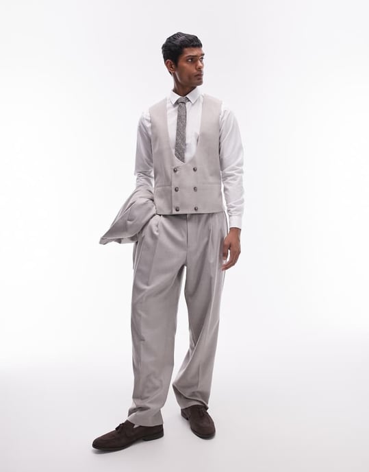 Topman slim linen blend waistcoat in stone - Image 4