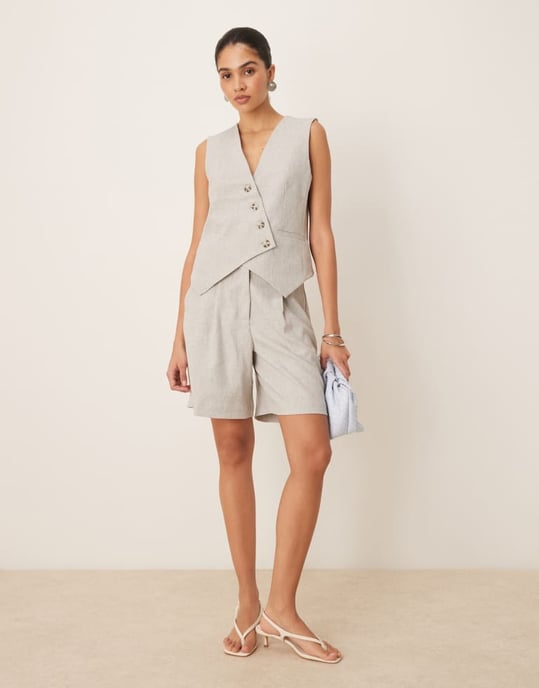 YAS tailored asymmetric placket detail waistcoat co-ord in light grey melange - Image 2