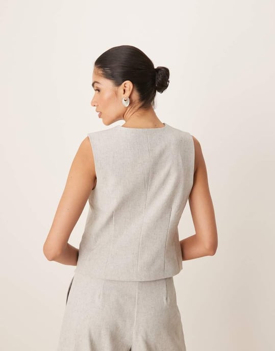 YAS tailored asymmetric placket detail waistcoat co-ord in light grey melange - Image 4