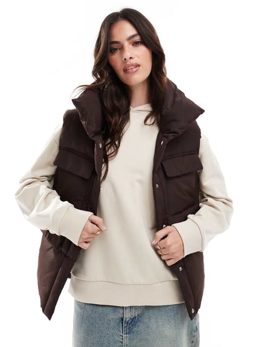 Threadbare padded gilet in brown - Image 1