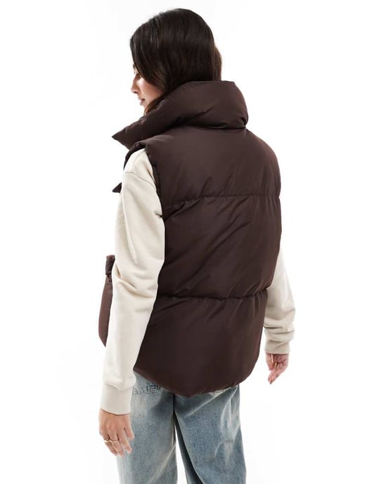 Threadbare padded gilet in brown - Image 2