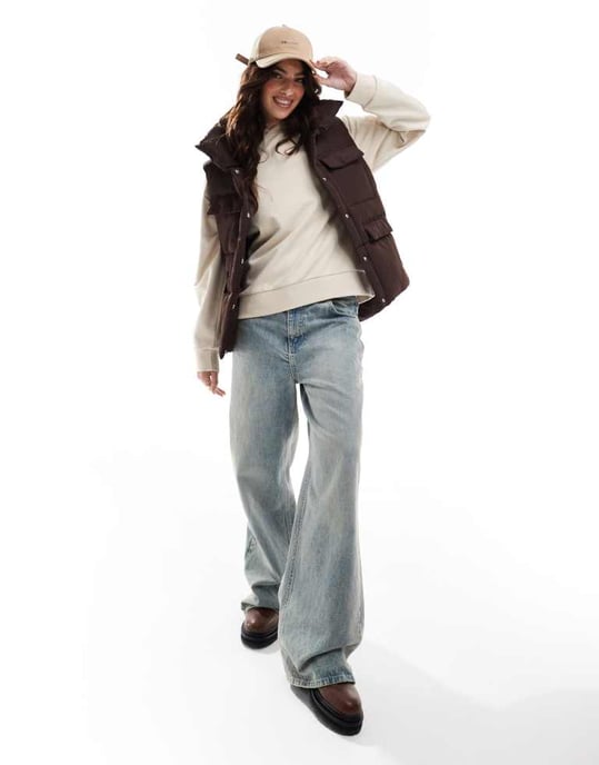 Threadbare padded gilet in brown - Image 4