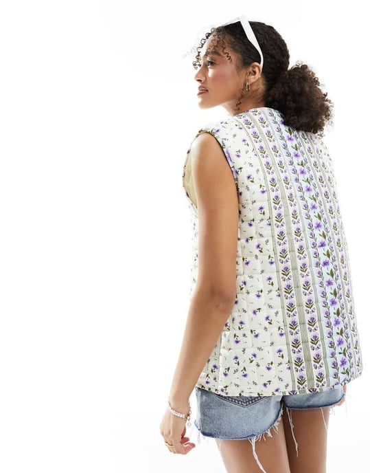 ASOS DESIGN quilted gilet with bows in white - Image 4