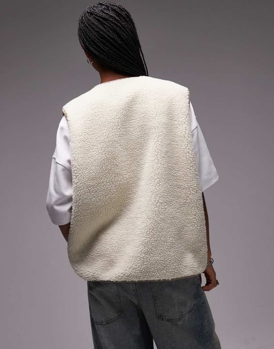 Topshop chuck on borg reversible gilet in ecru - Image 2
