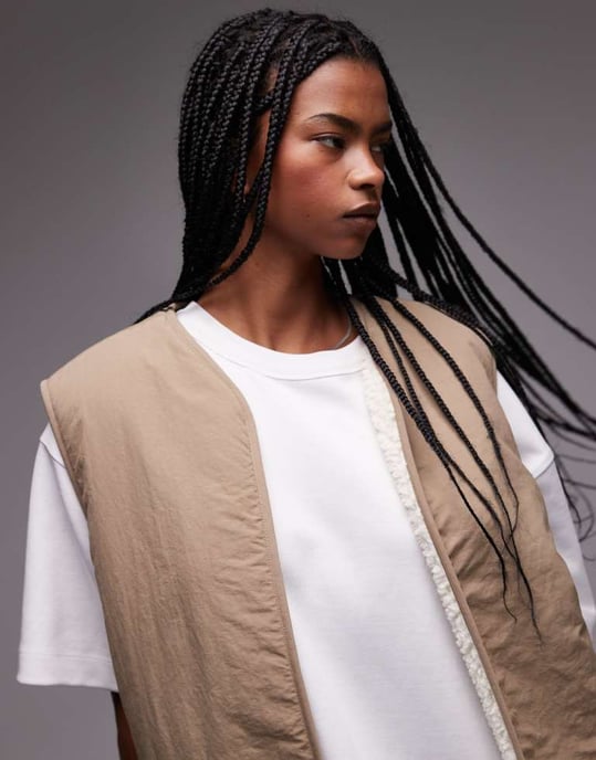 Topshop chuck on borg reversible gilet in ecru - Image 4