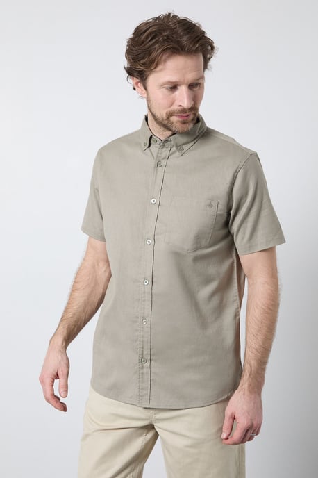 Khaki Short Sleeve Linen Blend Shirt - Image 1