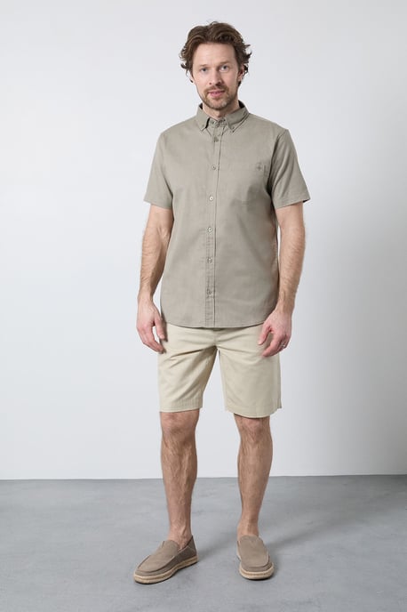 Khaki Short Sleeve Linen Blend Shirt - Image 2