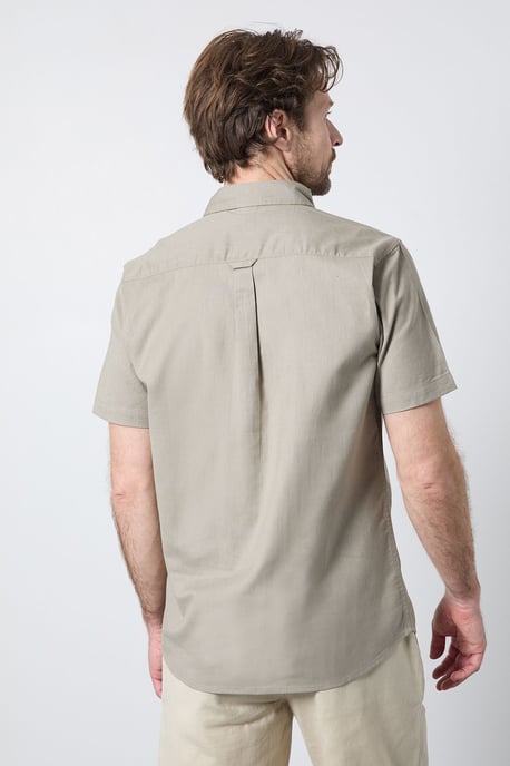 Khaki Short Sleeve Linen Blend Shirt - Image 3