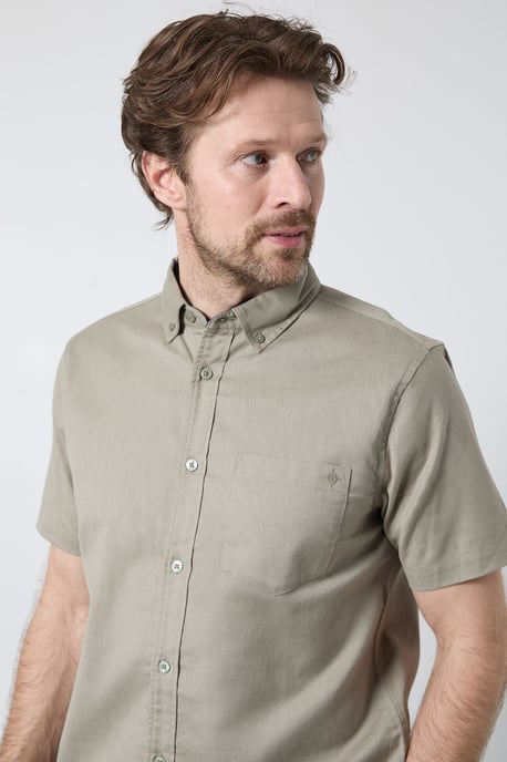 Khaki Short Sleeve Linen Blend Shirt - Image 4