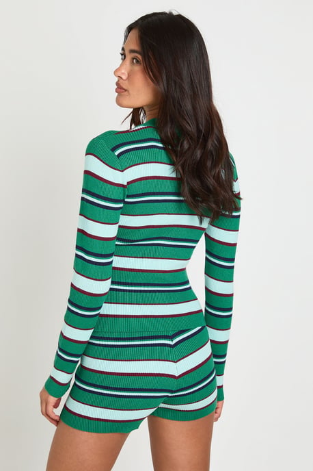 Rib Knit Stripe Cardigan and Mini Short Co-Ord - Image 2