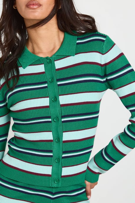 Rib Knit Stripe Cardigan and Mini Short Co-Ord - Image 4