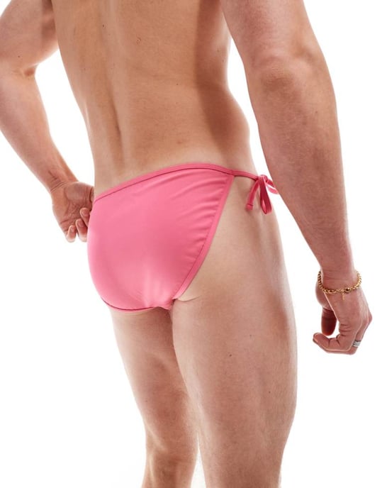 ASOS DESIGN stretch swim brief with tie sides in pink - Image 4