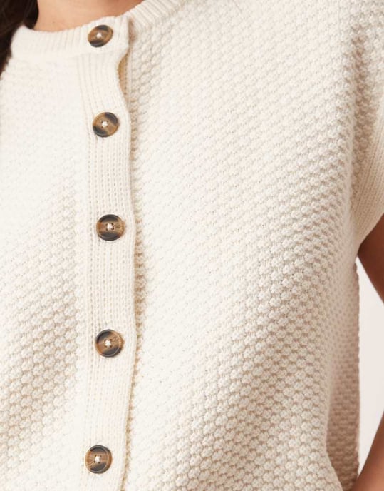 ASOS DESIGN Curve boxy knitted stitch waistcoat with button detail in cream - Image 3
