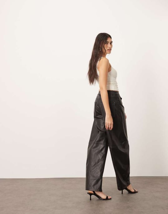 ARRANGE Sydney leather high waisted barrel trouser in black - Image 3