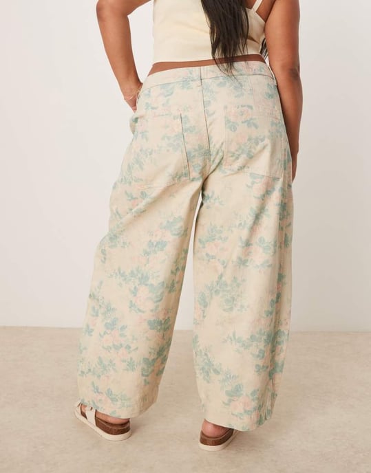ASOS DESIGN Curve seamed barrel trouser in vintage floral print - Image 4