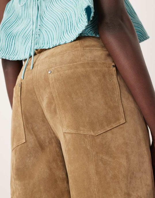 ARRANGE Sydney suede high waisted barrel trouser in tobacco - Image 2