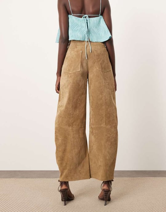 ARRANGE Sydney suede high waisted barrel trouser in tobacco - Image 3