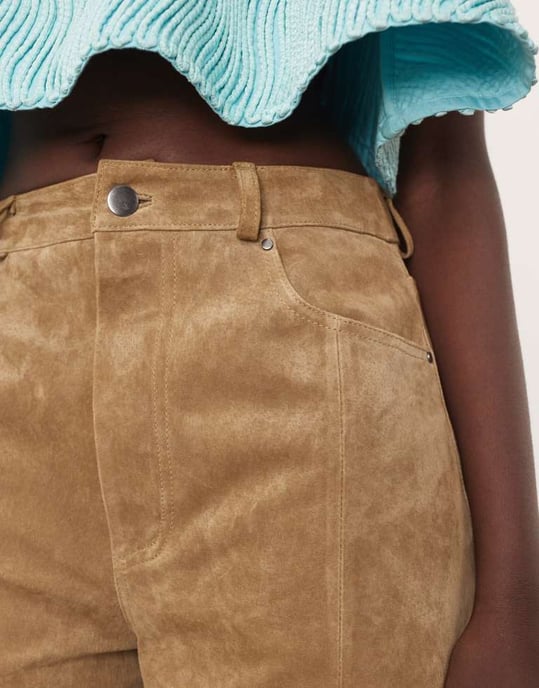 ARRANGE Sydney suede high waisted barrel trouser in tobacco - Image 4