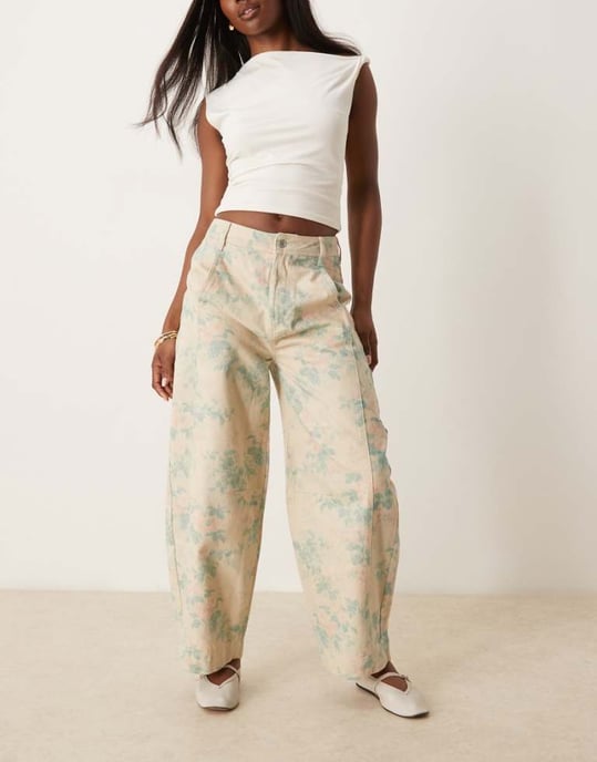 ASOS DESIGN seamed barrel trousers in vintage floral print - Image 1