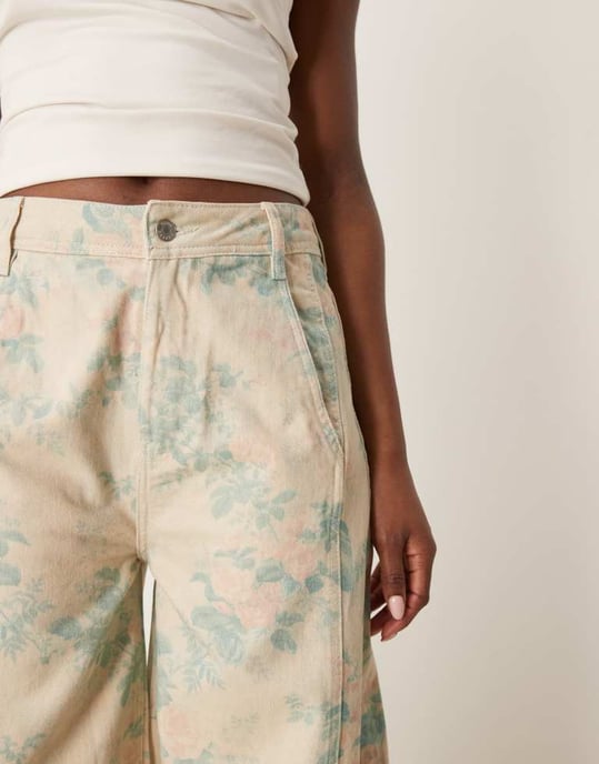 ASOS DESIGN seamed barrel trousers in vintage floral print - Image 4