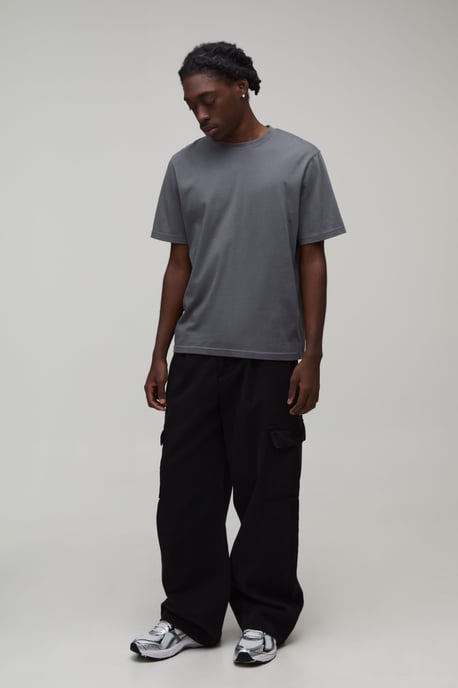 Wide Fit Half & Half Waistband Cargo Pocket Washed Twill Trouser - Image 4