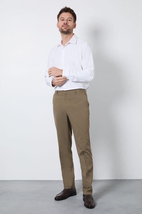 Dark Beige Slim Fit Smart Trousers - Image 1