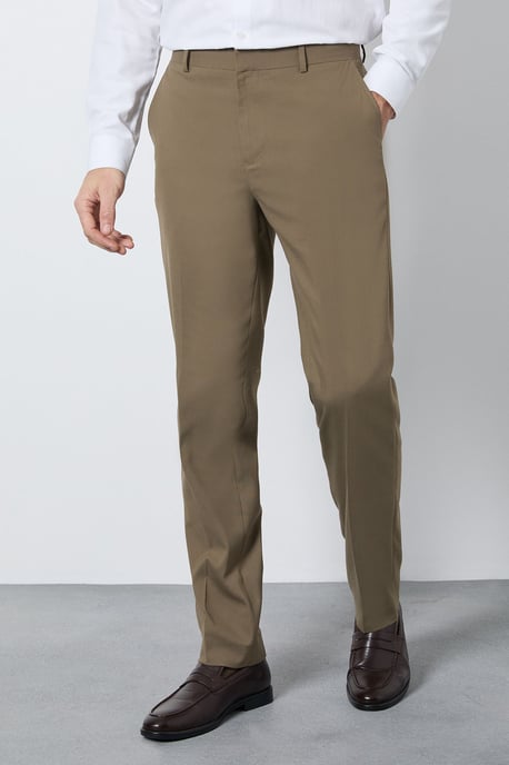 Dark Beige Slim Fit Smart Trousers - Image 2