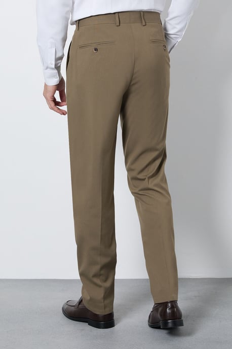 Dark Beige Slim Fit Smart Trousers - Image 3