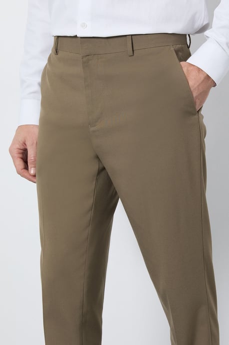 Dark Beige Slim Fit Smart Trousers - Image 4