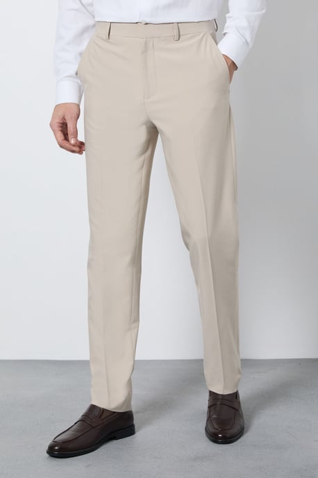 Beige Slim Fit Smart Trousers - Image 1
