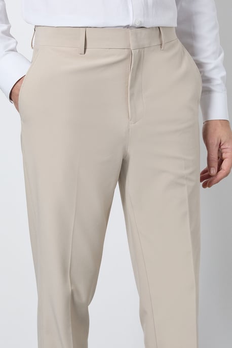 Beige Slim Fit Smart Trousers - Image 4