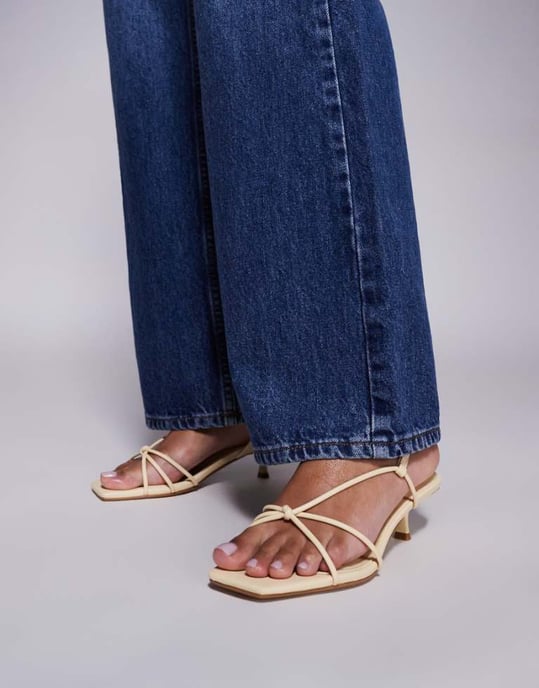Simmi London Hanah square toe strappy kitten heels in pastel yellow - Image 1
