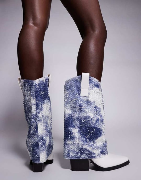 Azalea Wang Hartley embellished foldover western boots in white - Image 3