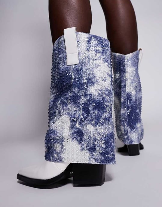 Azalea Wang Hartley embellished foldover western boots in white - Image 4