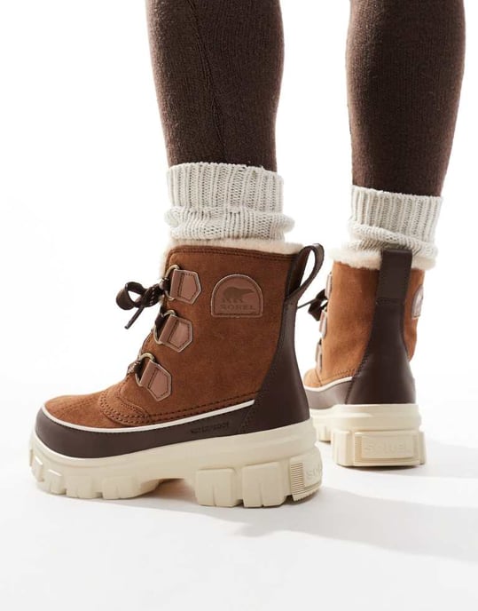 Sorel Torino V WP waterproof fleece lined faux fur leather snow boots in velvet tan and tobacco - Image 3