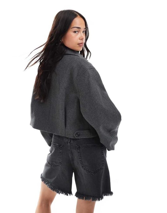 ASOS DESIGN toppkragejacka i kolgrå - Image 4