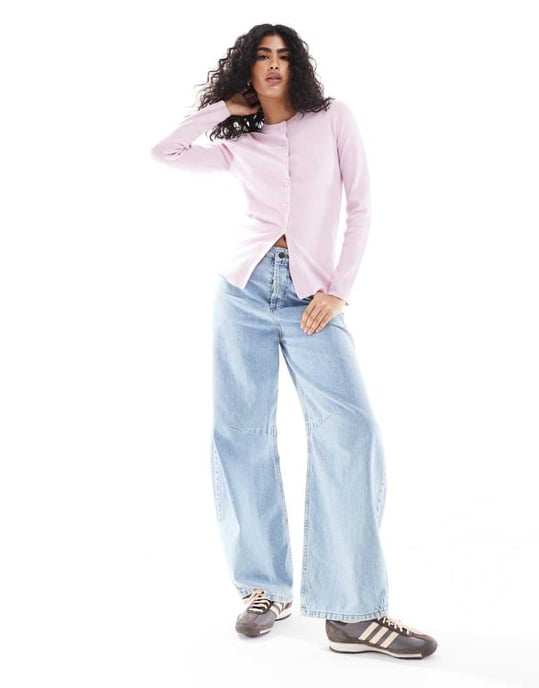 ASOS DESIGN crew neck longline cardigan in pink - Image 3