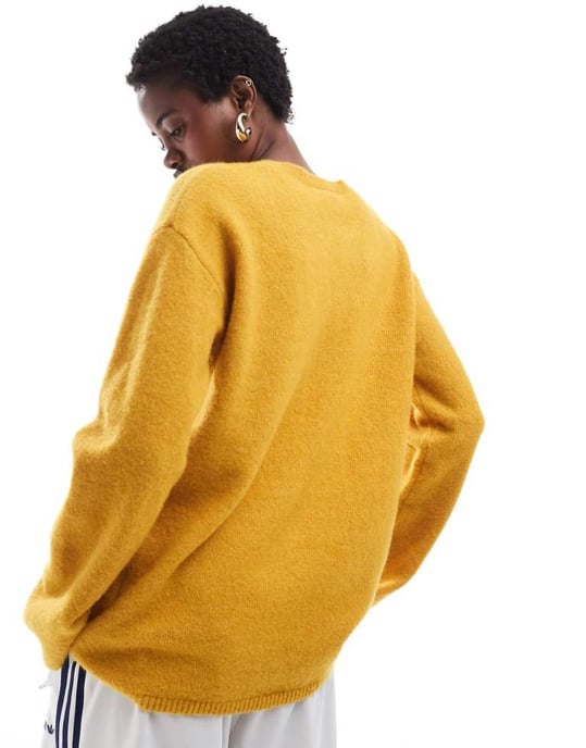 Monki stickad fjärilsknyte cardigan i gul melange - Image 4