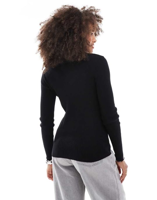 Miss Selfridge rib knit fitted cardigan in black - Image 3