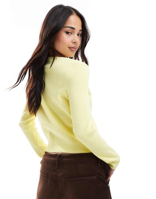 ASOS DESIGN knitted cardigan in buttermilk yellow - Image 4