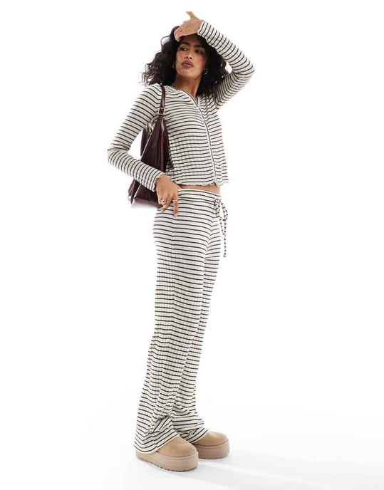 Pieces long sleeved jersey cardigan co-ord in mono stripe - Image 2