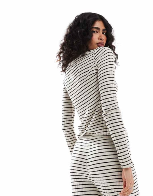 Pieces long sleeved jersey cardigan co-ord in mono stripe - Image 3